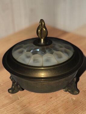 Vintage Brass Footed Trinket Box with Mother-of-Pearl Lid